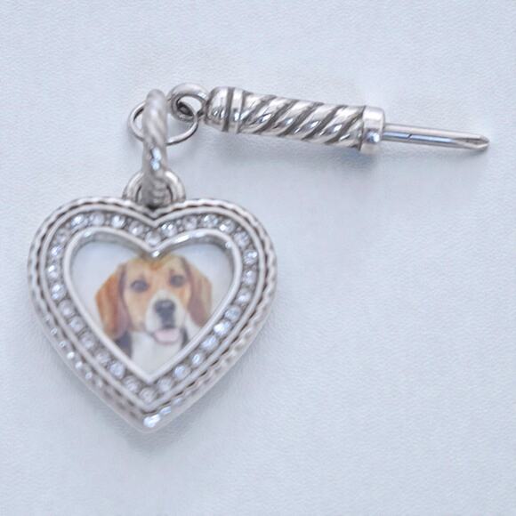 Brighton Silver Plated Heart Photo Frame Charm With Screwdriver Crystal Accent - Picture 2 of 6